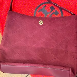 Burgundy Quilted Shoulder Bag with Gold Logo TORY Burch